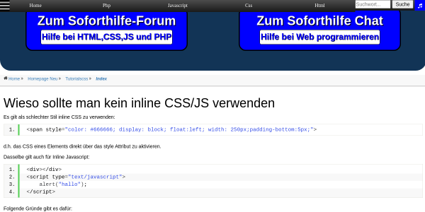 Wieso sollte man kein inline CSS JS verwenden 