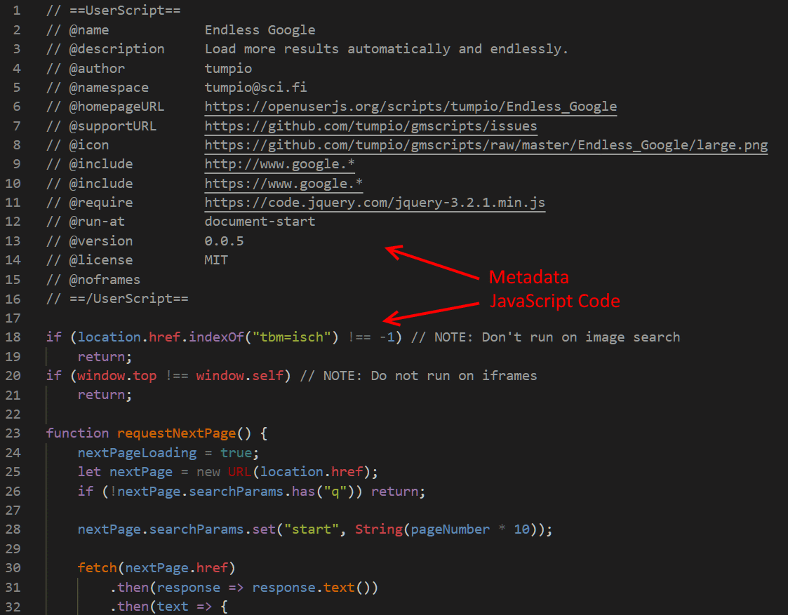 UserScript = Code + Metadaten