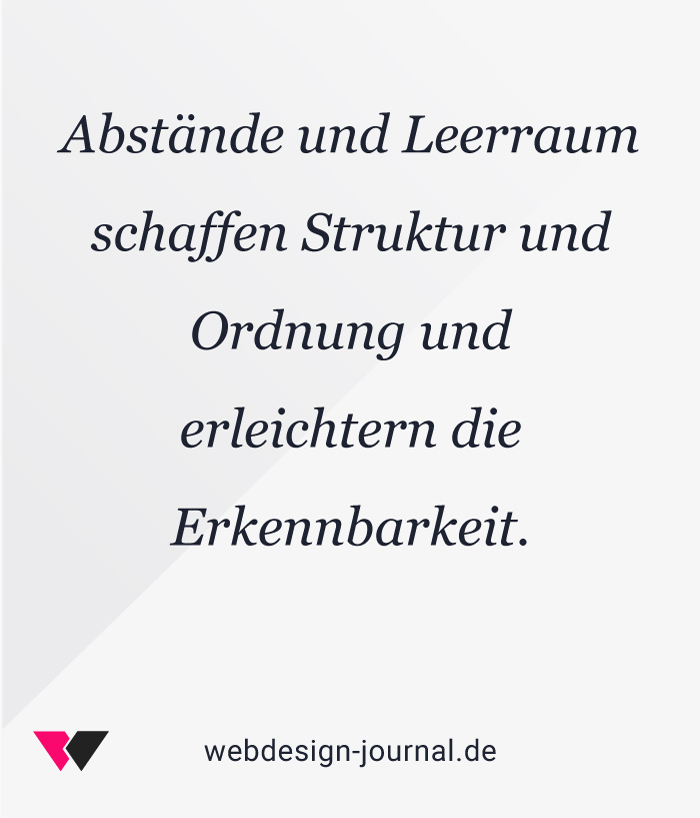 Webdesign-Typografie: Abstände und Leerraum schaffen Struktur und Ordnung und erleichtern die Erkennbarkeit