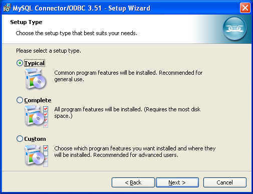 MyODBC Windows Installer -
                  Installationsart wählen