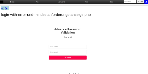 login with error und mindestanforderungs anzeige 