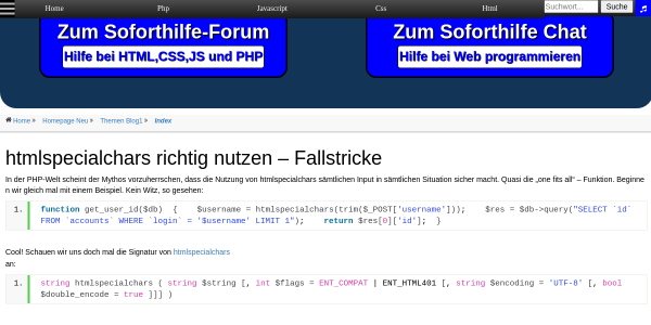 htmlspecialchars richtig nutzen fallstricke 
