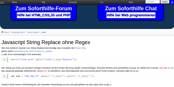 javascript string replace ohne regex 