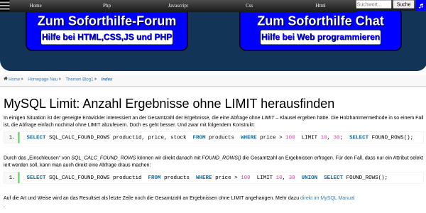 mysql limit anzahl zeilen ohne limit 