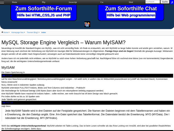 mysql storage engine vergleich warum myisam 