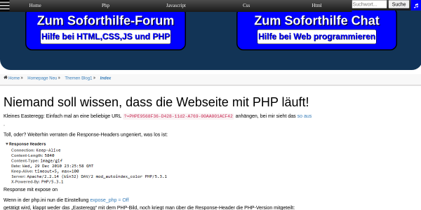 niemand soll wissen dass die webseite mit php lauft 