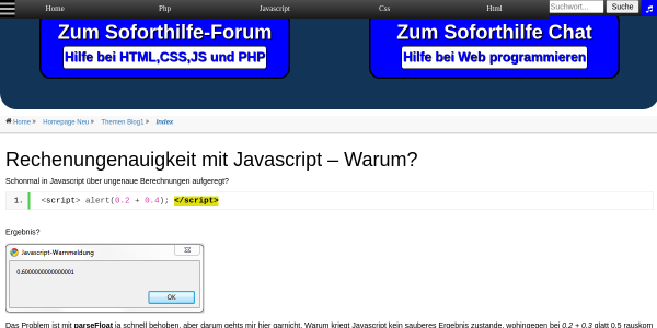 rechenungenauigkeit mit javascript warum 