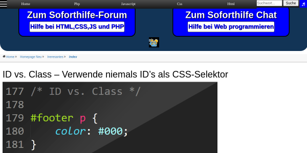 ID vs Clas Verwende niemals ID s als CSS Selektor 