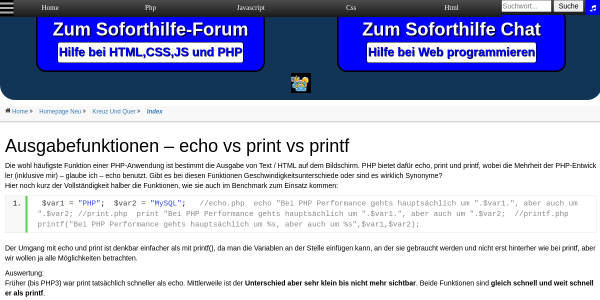 ausgabefunktionen echo vs print vs printf 
