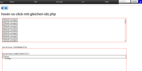 hover vs click mit gleichen ids 