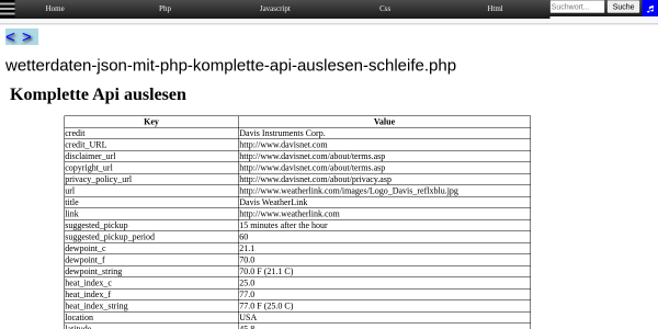 wetterdaten json mit php komplette api auslesen schleife 