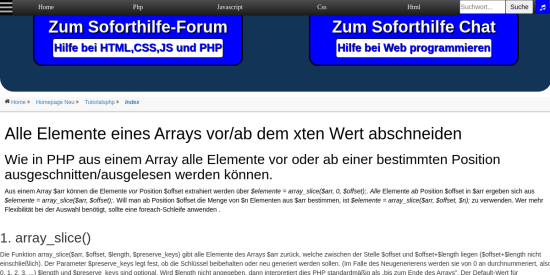 alle elemente eines arrays vor ab dem xten wert abschneiden 