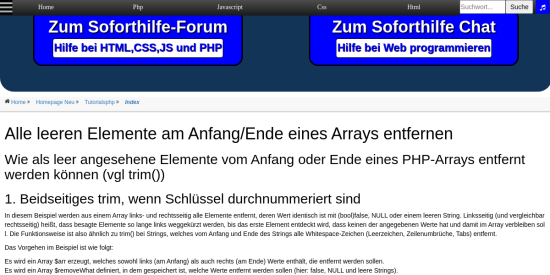 alle leeren elemente am anfang ende eines arrays entfernen 