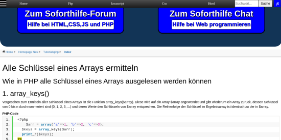 alle schluessel eines arrays ermitteln 